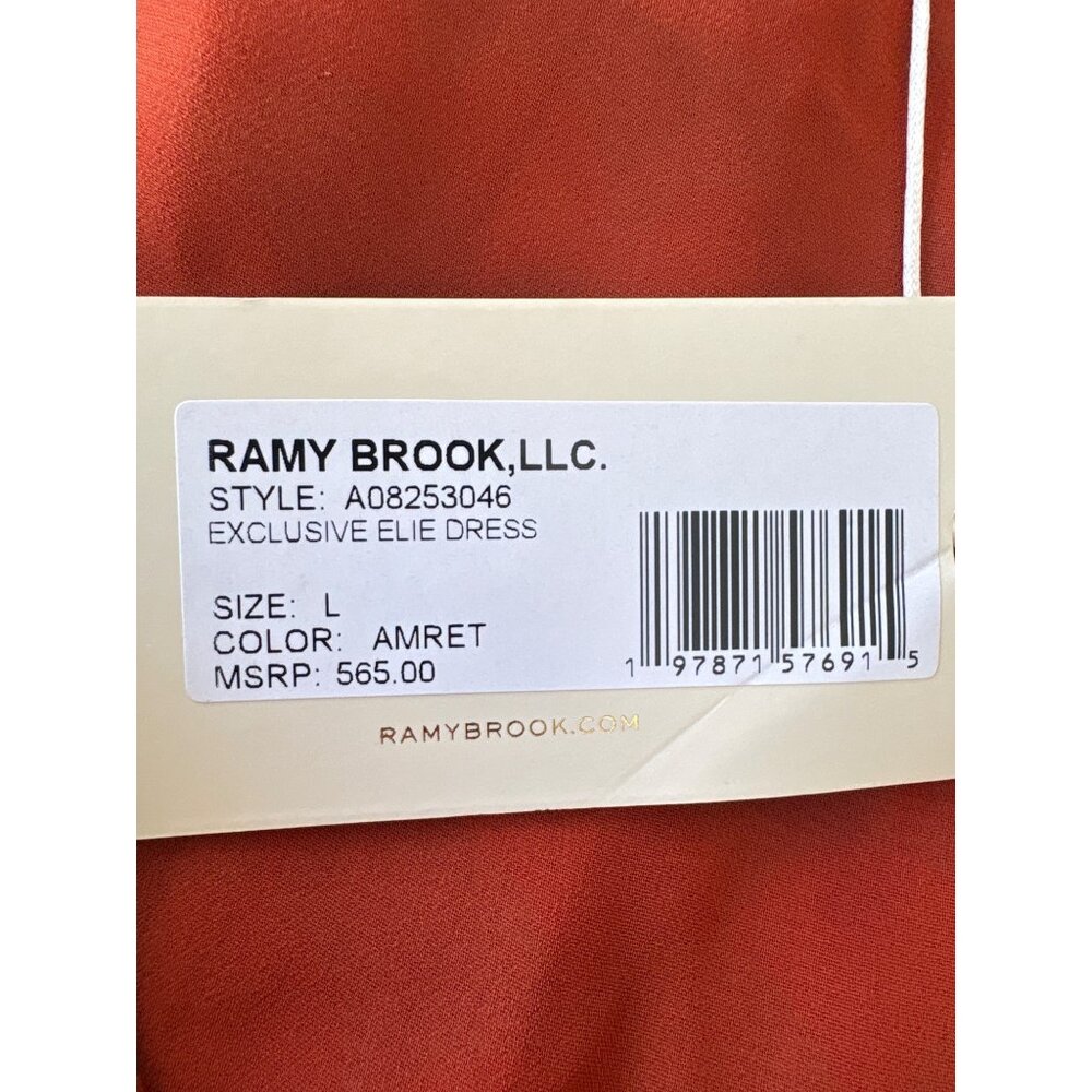 Ramy Brook Elie V-Neck Smocked Midi Dress in Amber Retro Large Womens Blouson - Picture 8 of 10